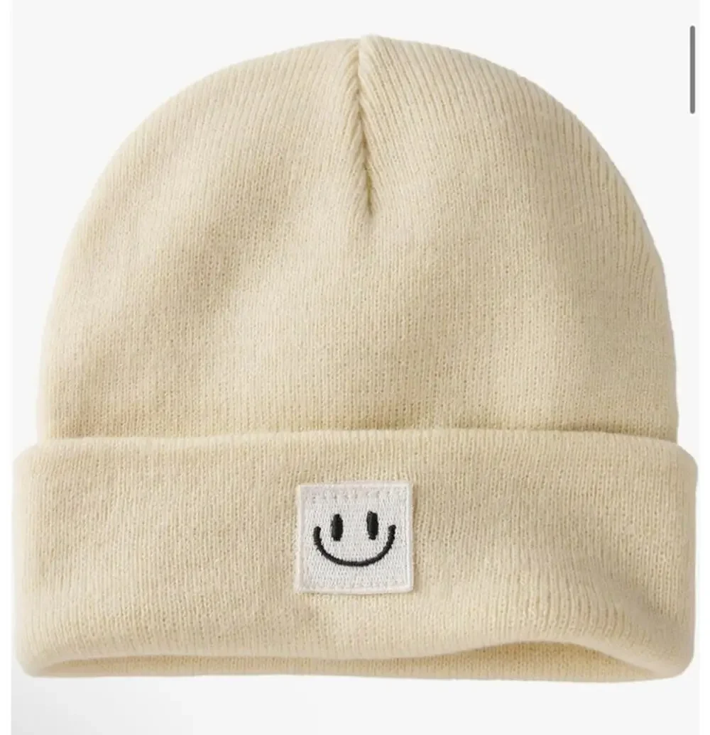 Infant/Toddler Beige Smiley Face Beanie Cuffed Knit Winter Hat Unisex Apparel